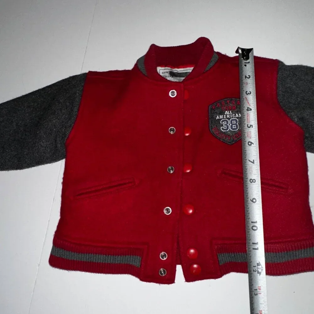 Vintage Baby Gap Varsity Jacket 12-24 months red gray Bomber Snap Wool Coat 1996